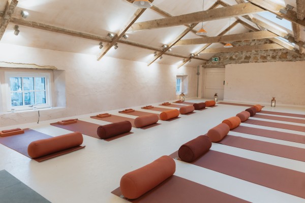 the barn set for yoga class at Brinkburn Northumberland