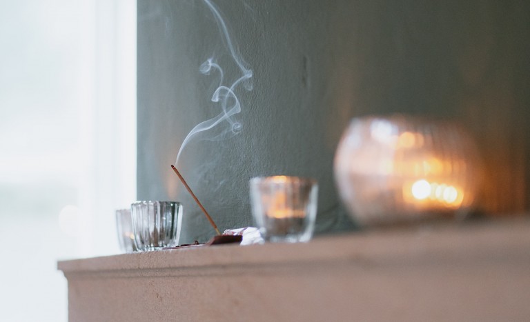 incense and yoga in the garden room