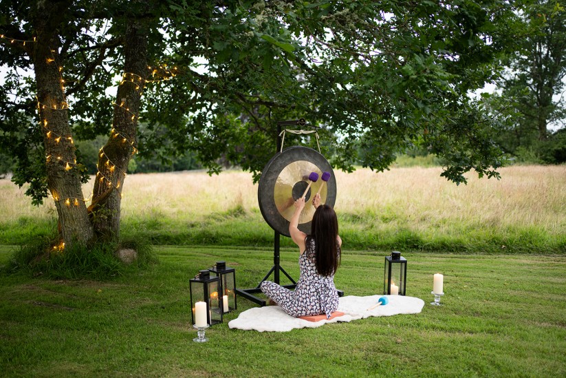 outdoor sound bath in brinkburn northumberland grounds